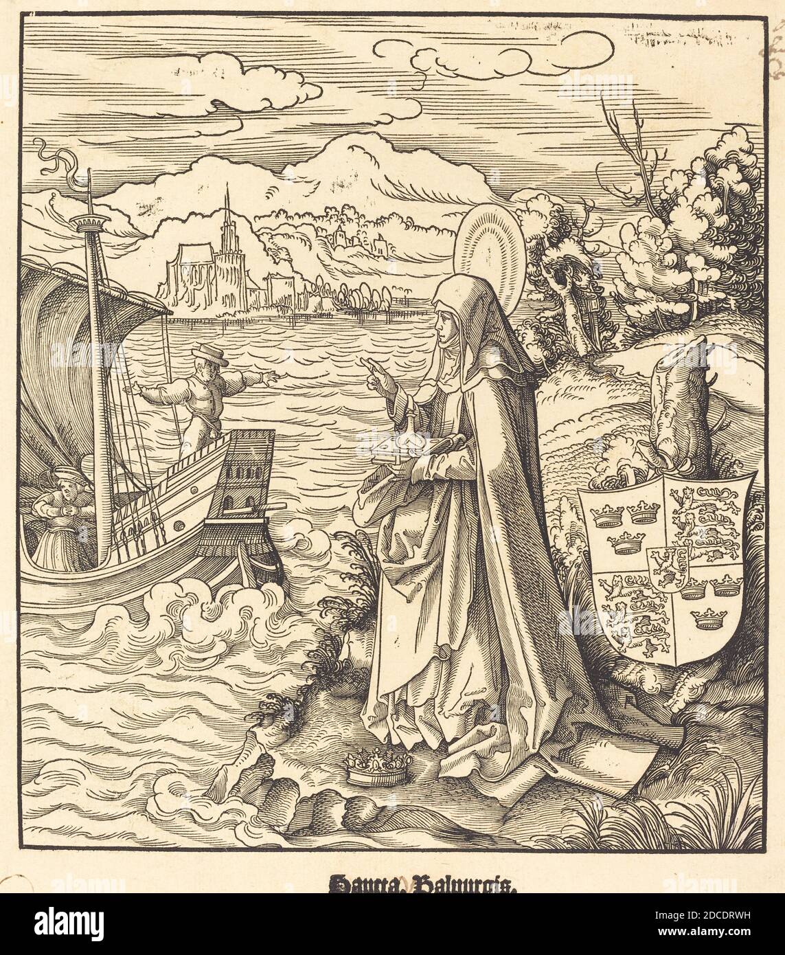 Leonhard Beck, (artist), German, c. 1480 - 1542, Saint Walpurgis, Saints Connected with the House of Hapsburg, (series), 1516/1518, woodcut Stock Photo