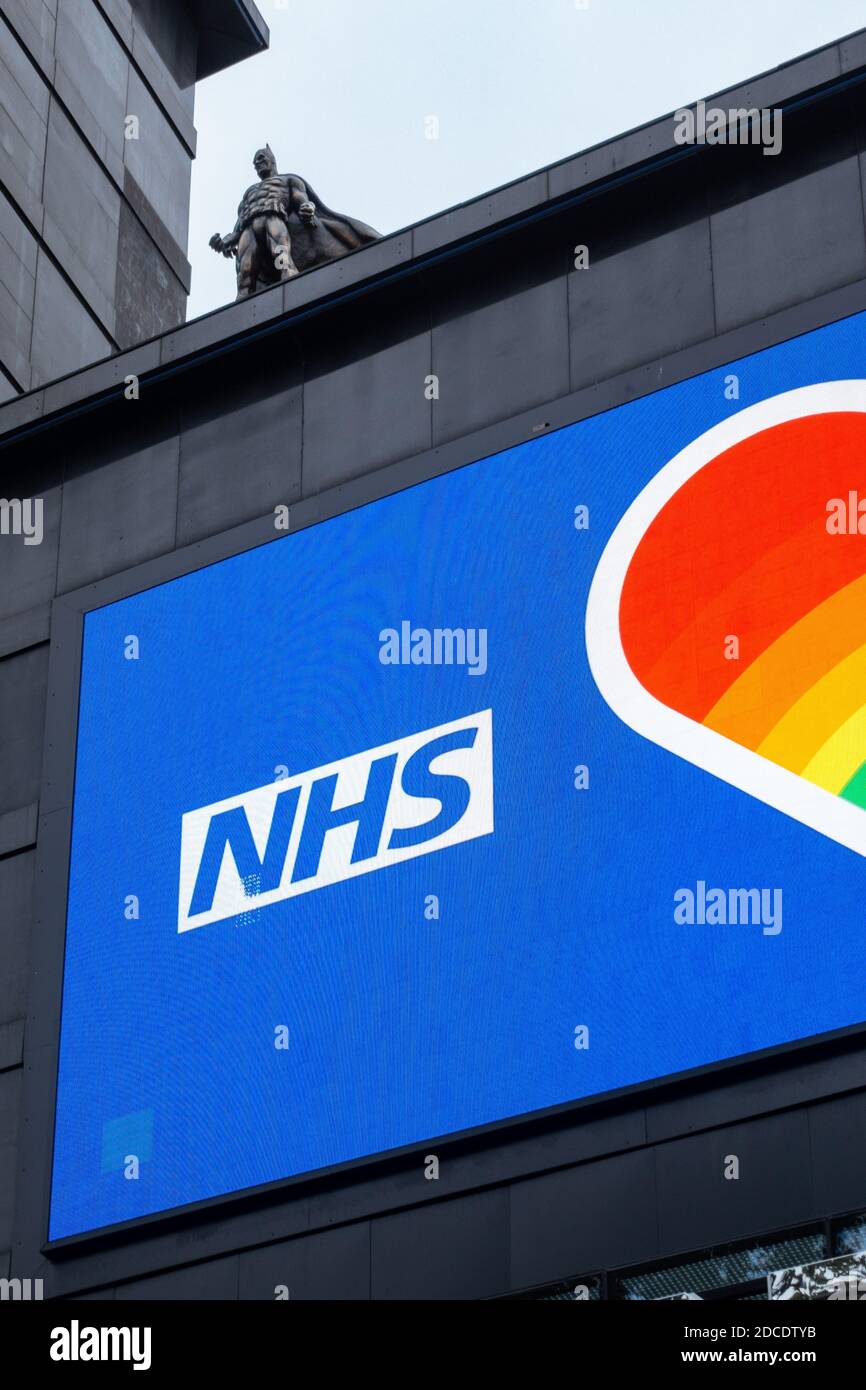 NHS keyworker tribute on the Odeon Cinema, Leicester Square, London
