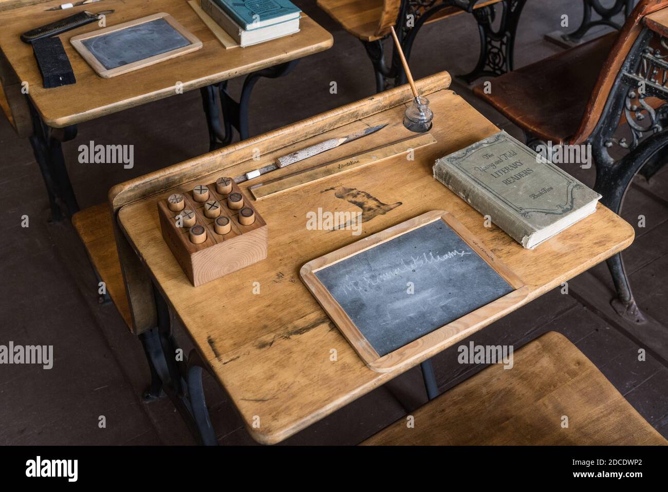 Vintage school desks and memorabilia donated to the Henry schoolhouse