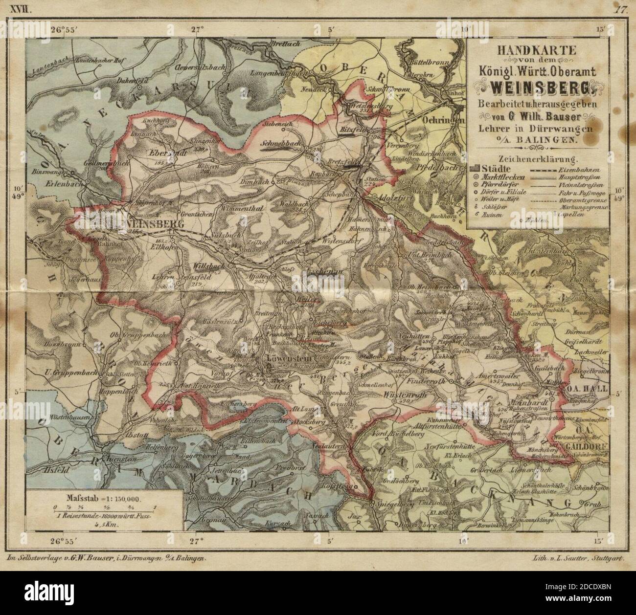 Karte Oberamt Weinsberg Stock Photo Alamy