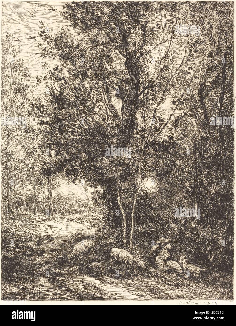 Charles-François Daubigny, (artist), French, 1817 - 1878, Shepherd and Shepherdess (Le Berger et la bergere), 1874, etching Stock Photo