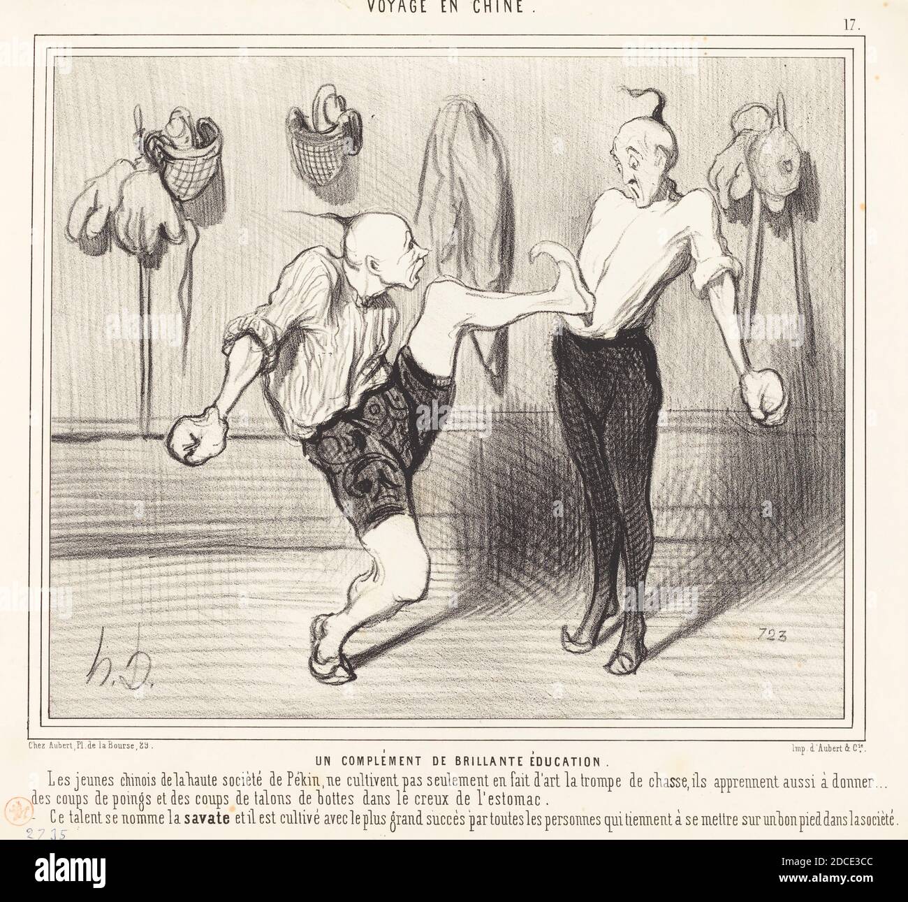 Honoré Daumier, (artist), French, 1808 - 1879, Un Complément de brillante éducation, Voyage en Chine: pl.17, (series), 1844/1845, lithograph Stock Photo