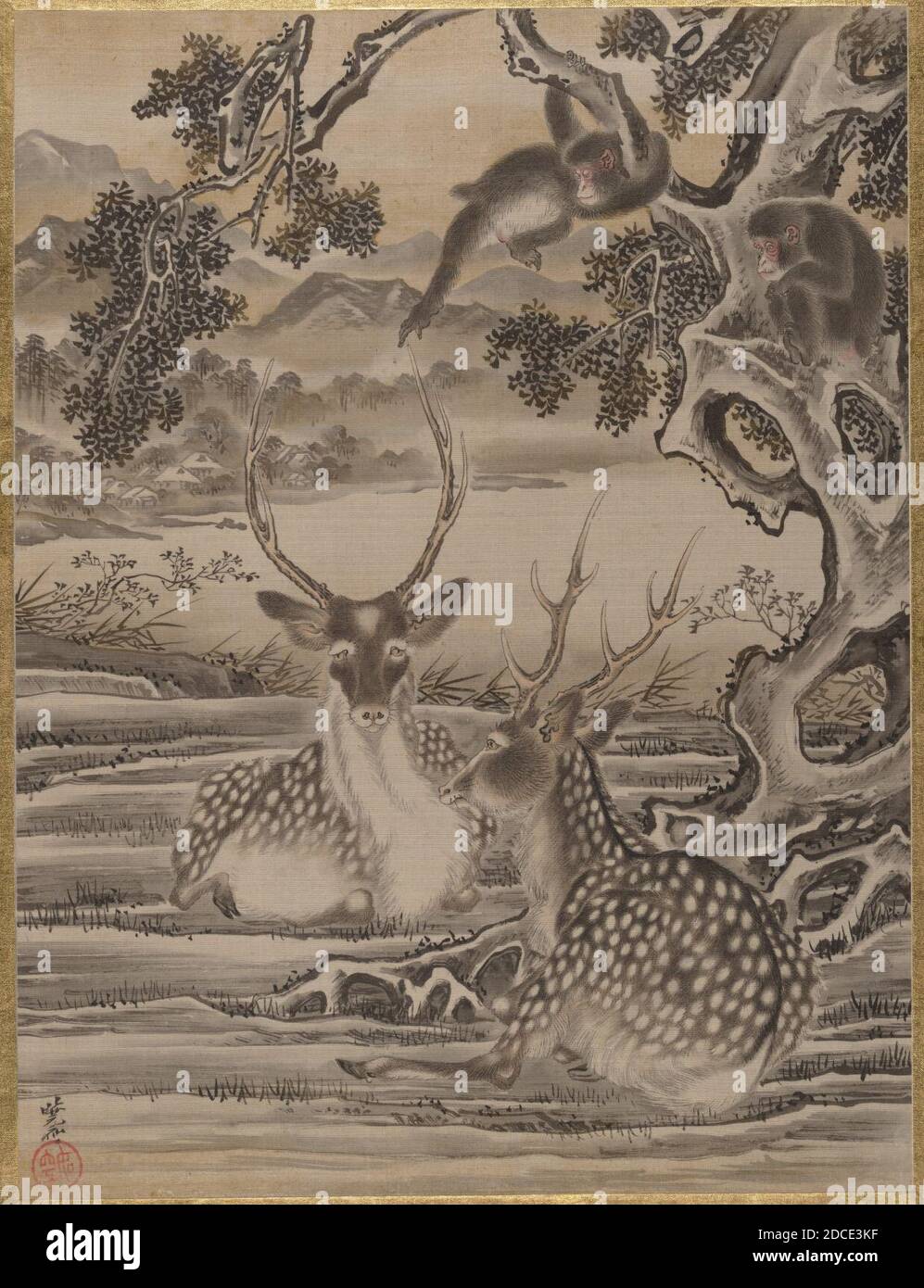 Kawanabe Kyōsai - Deer and Monkeys Stock Photo