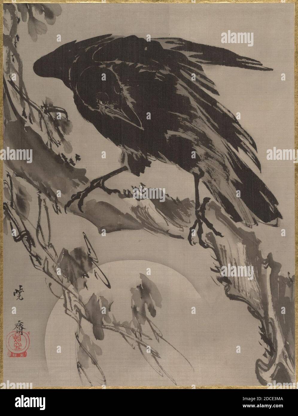 Kawanabe Kyōsai - Crow and the Moon Stock Photo