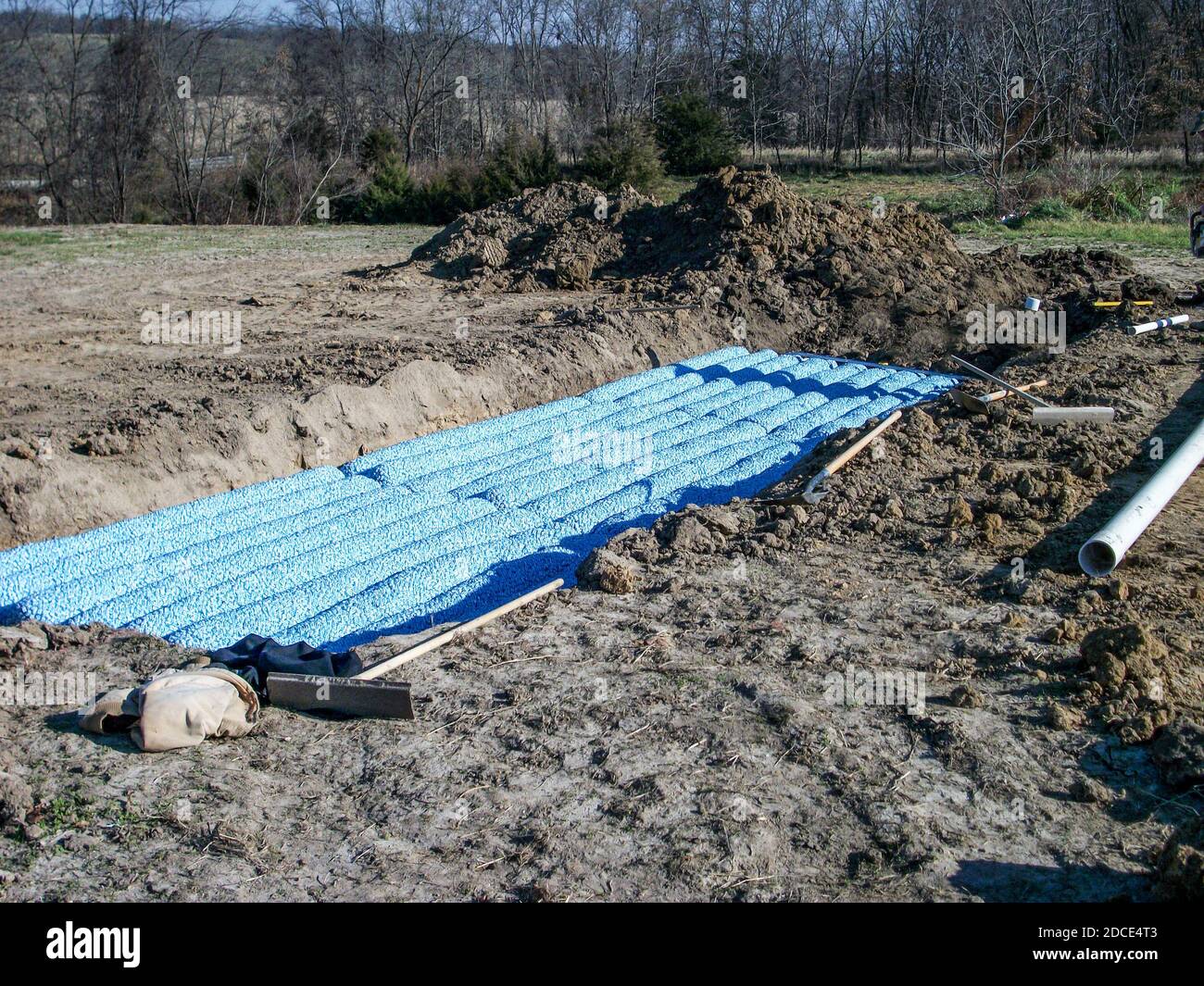 New construction of a packed bed leaching field in a rural residential