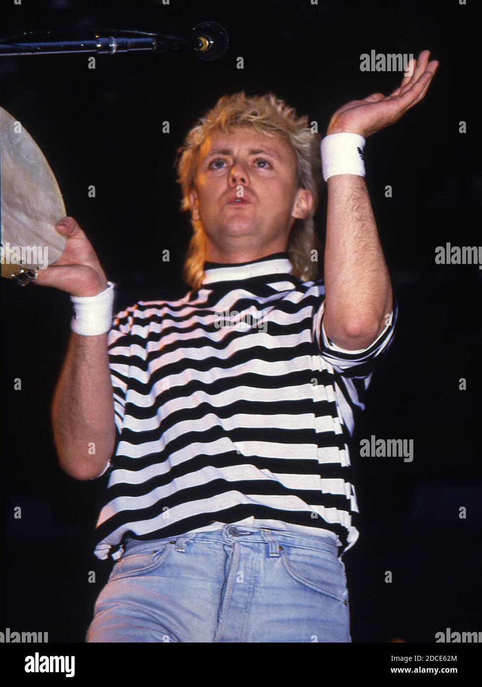 The British rock band Queen in concert at the Råsunda Football Stadium,Stockholm,Sweden 7th June 1986: Roger Taylor Stock Photo