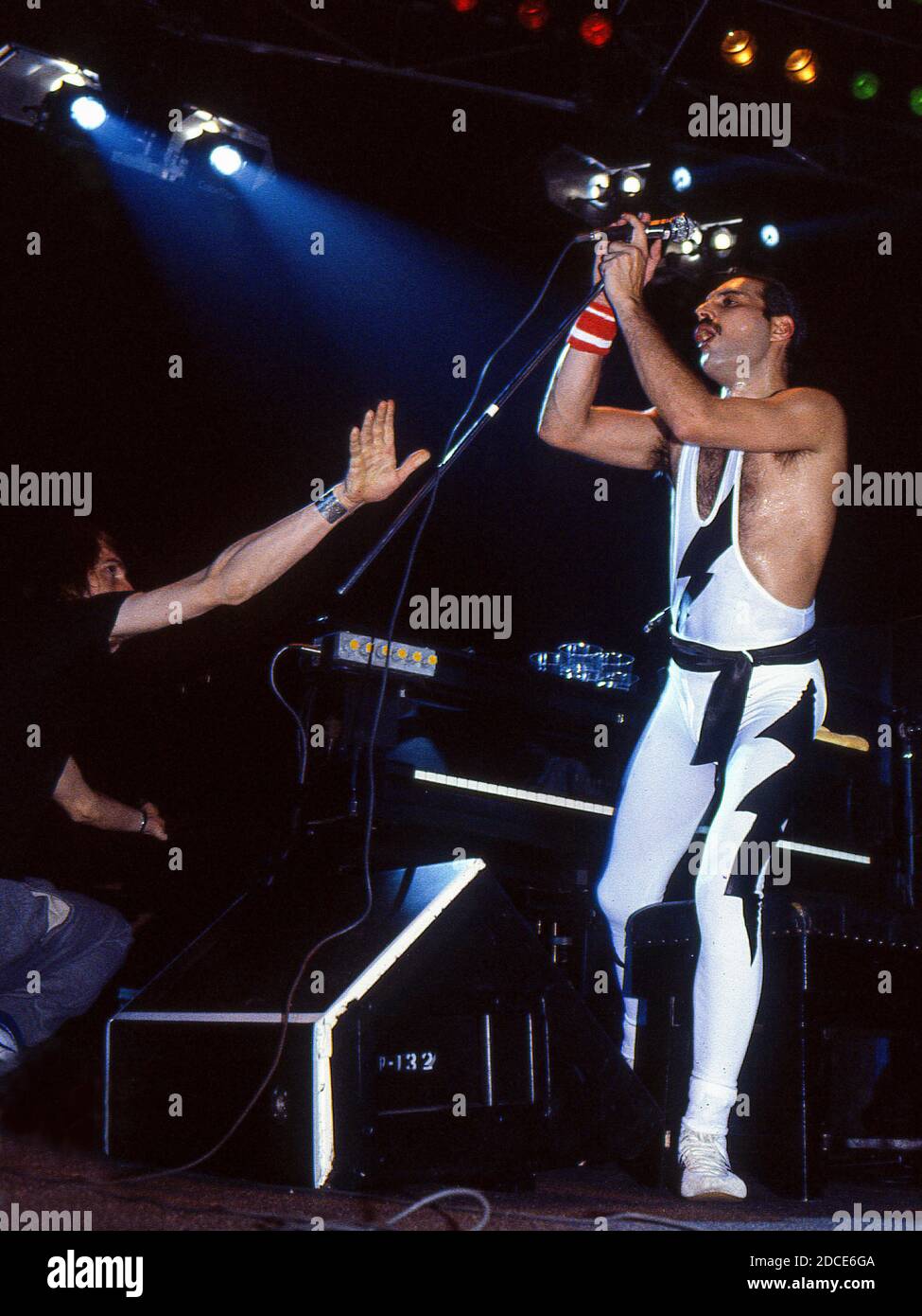 The British rock band Queen in concert at Wembley Arena,London 4.9.1984: Freddie Mercury Stock Photo