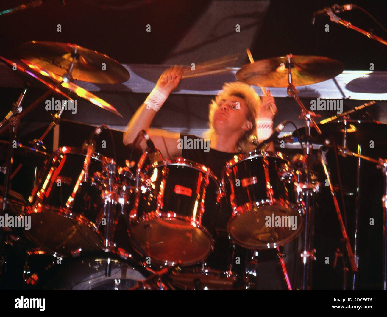 The British rock band Queen in concert at Wembley Arena,London 4.9.1984: Roger Taylor Stock Photo