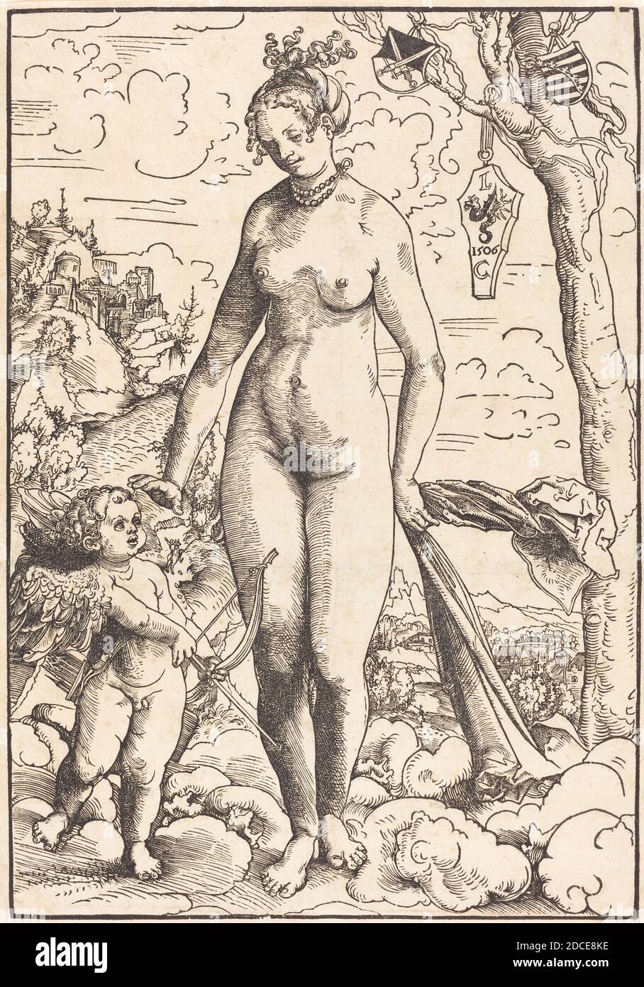 Lucas Cranach the Elder, (artist), German, 1472 - 1553, Venus and Cupid, dated 1506 (probably executed c. 1509), woodcut, sheet: 28.7 x 20.2 cm (11 5/16 x 7 15/16 in Stock Photo