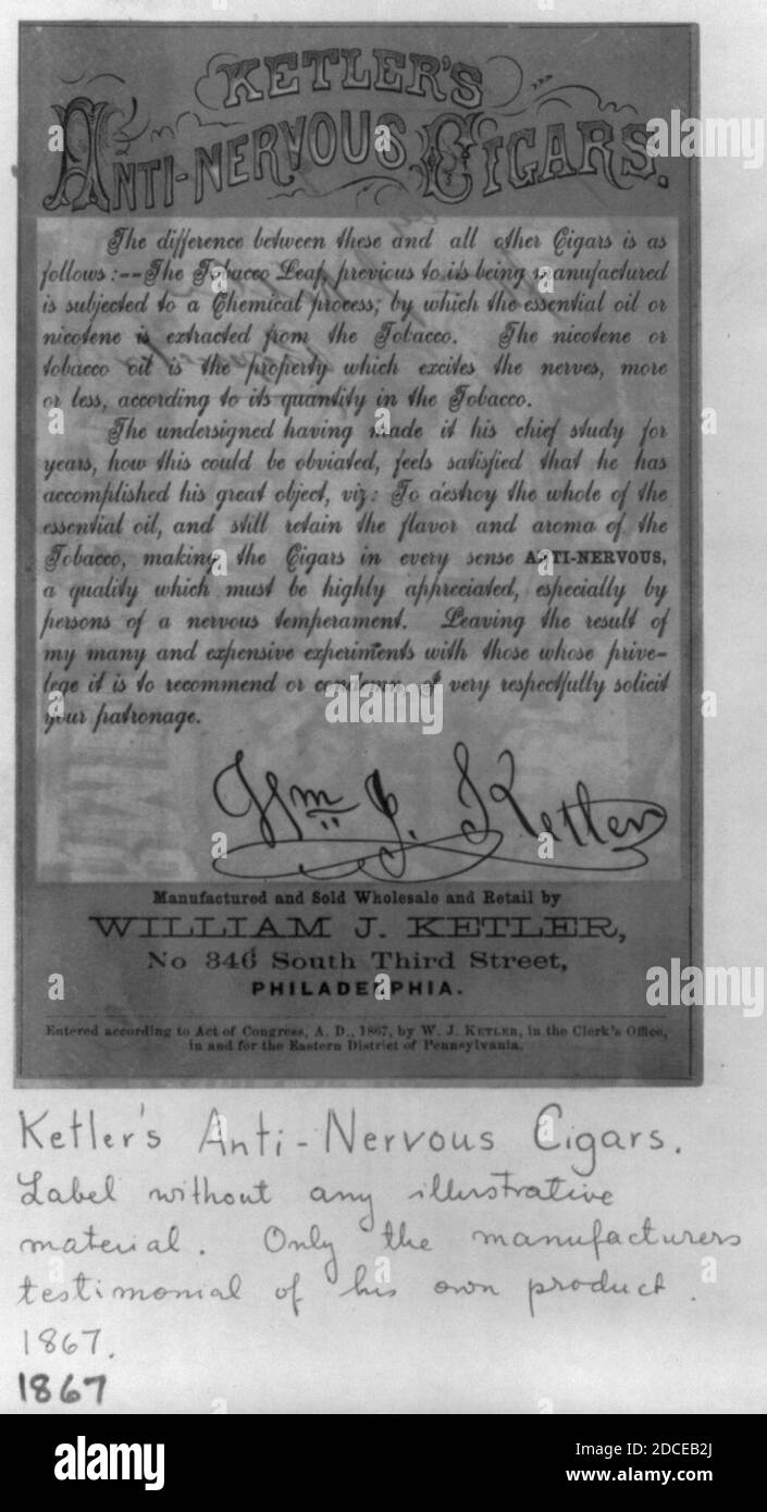 Ketler's AntiNervous Cigars Stock Photo Alamy