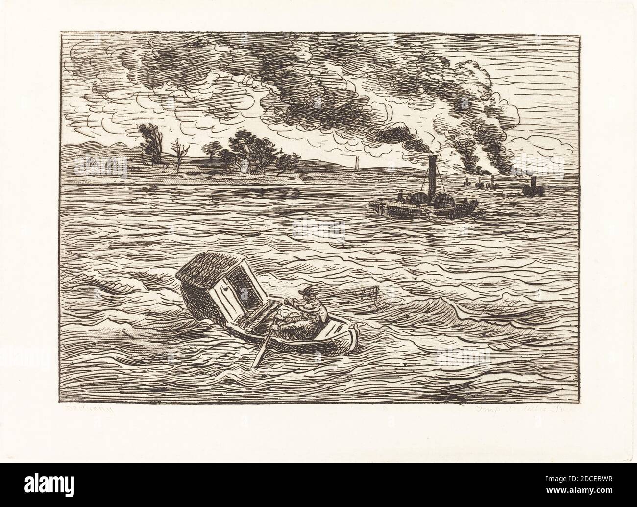 Charles-François Daubigny, (artist), French, 1817 - 1878, Steam Boats (Les Bateaux a vapeur), Voyage en bateau, (series), 1862, etching Stock Photo