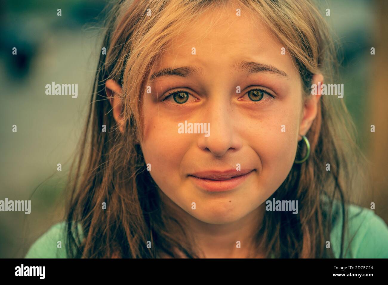 Closeup portrait of young crying girl with tears. Teenage girl ...