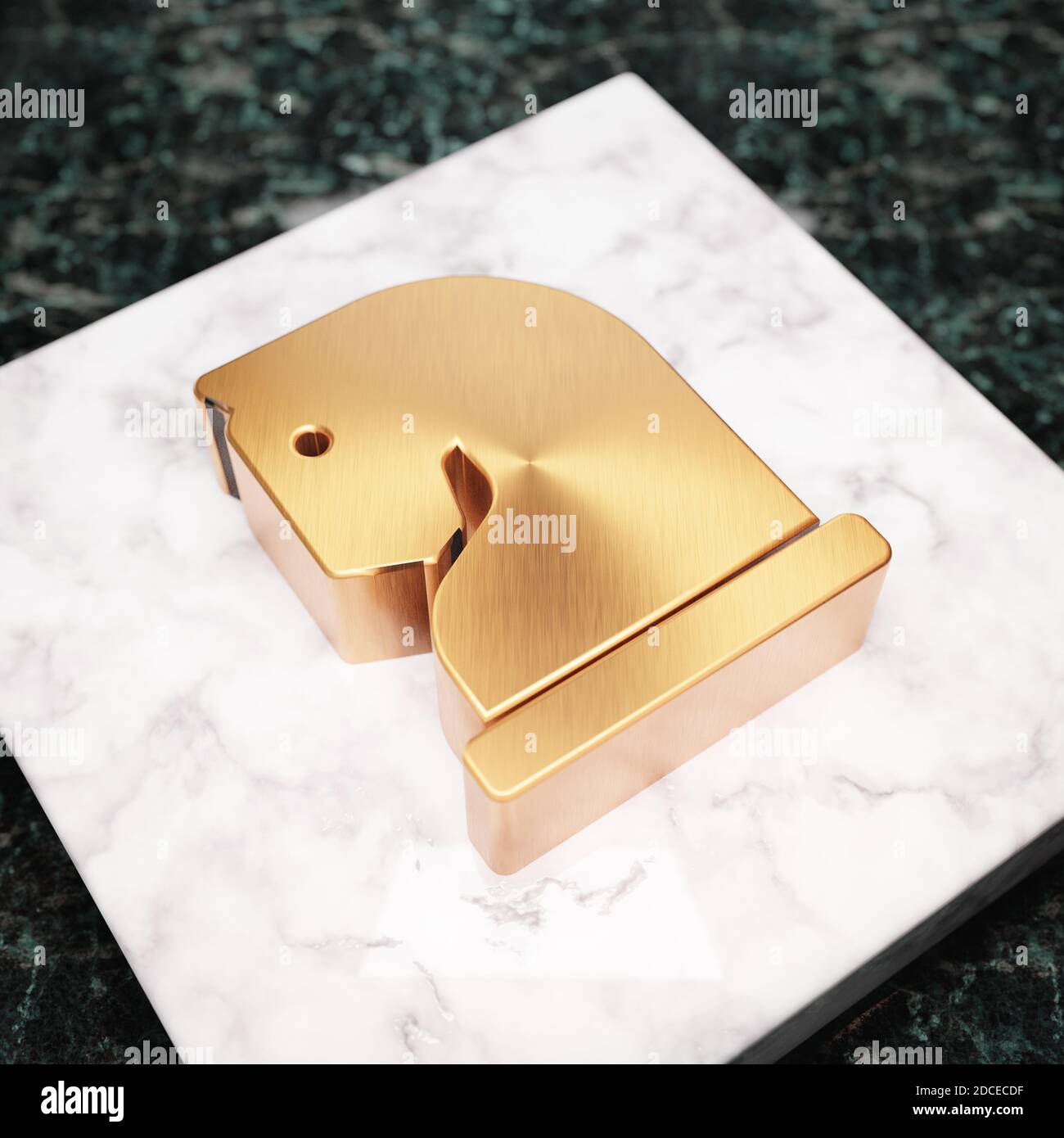 Chess Knight icon. Bronze Chess Knight symbol on white marble podium ...