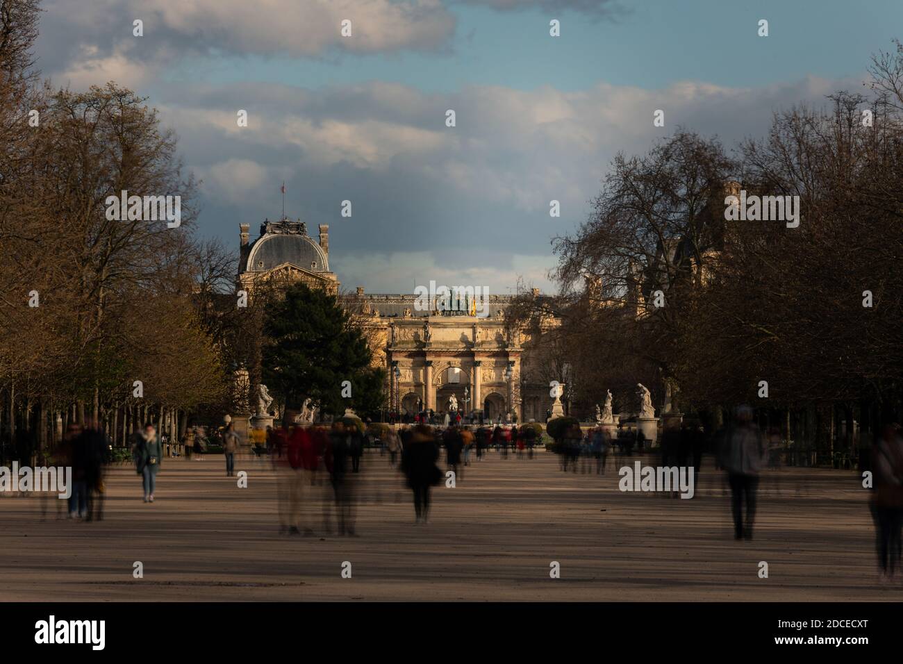 Tuilleries gardens and the Arc de Triomphe du Carrousel at the back in Paris, France. Stock Photo