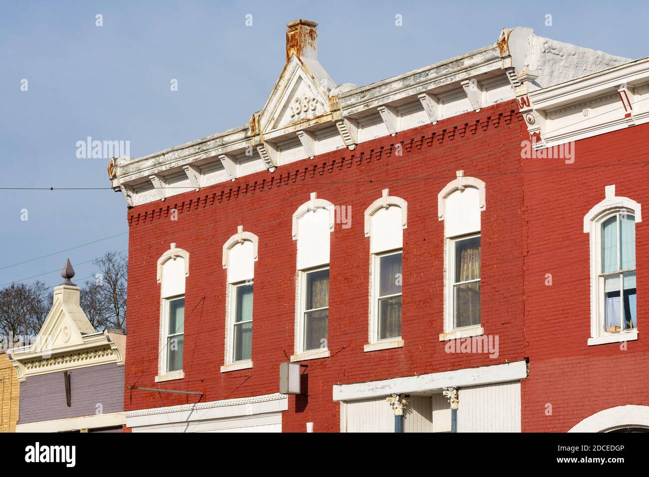 Old downtown buildings in small Midwest town. Toulon, Illinois, USA