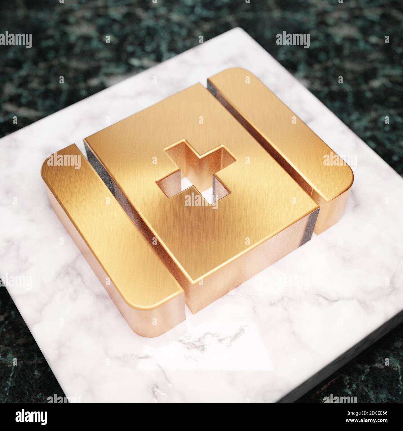 First Aid icon. Bronze First Aid symbol on white marble podium. Icon ...