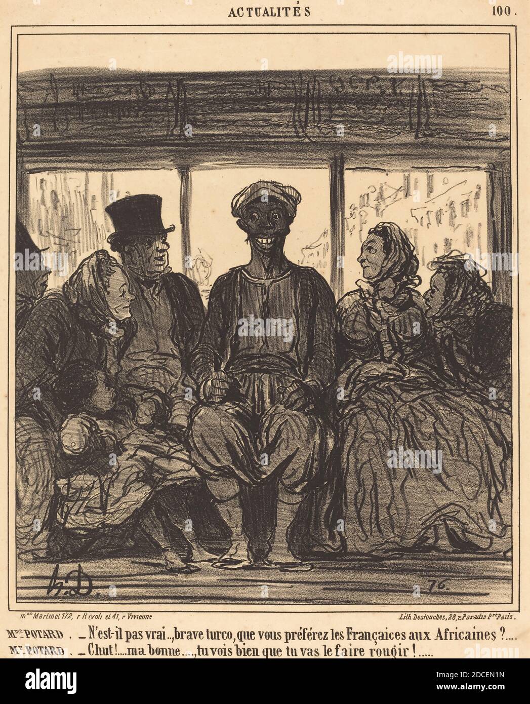 Honoré Daumier, (artist), French, 1808 - 1879, Actualités: Mme. Potard - N'est-il pas vrai, brave turco..., Actualités, (series), 1859, lithograph Stock Photo