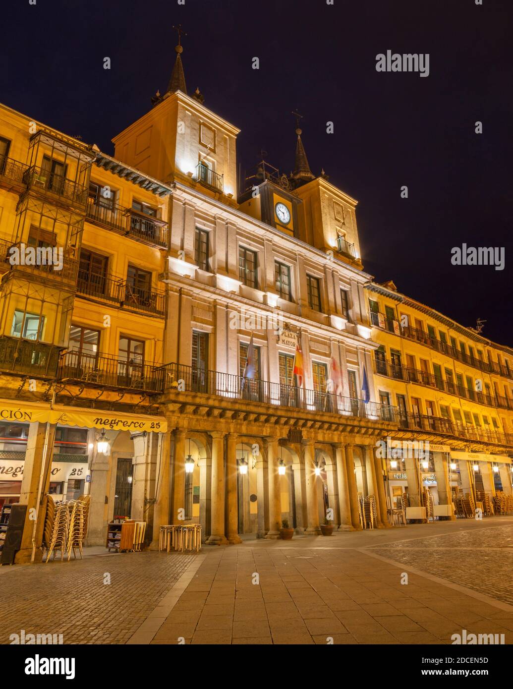 SEGOVIA, SPAIN, APRIL - 13, 2016: The Plaza Mayor square at night. Stock Photo