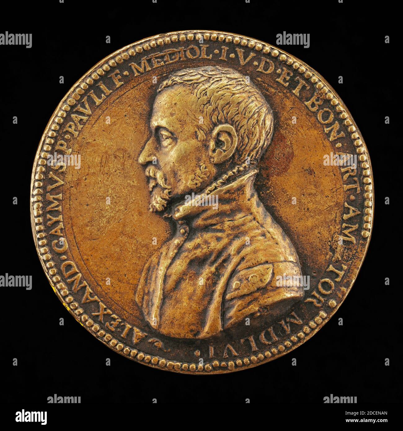 Pier Paolo Galeotti, (artist), Florentine, c. 1520 - 1584, Alessandro Caimo, Jurist of Milan, 1556, bronze, overall (diameter): 4.66 cm (1 13/16 in.), gross weight: 35.7 gr (0.079 lb.), axis: 12:00 Stock Photo