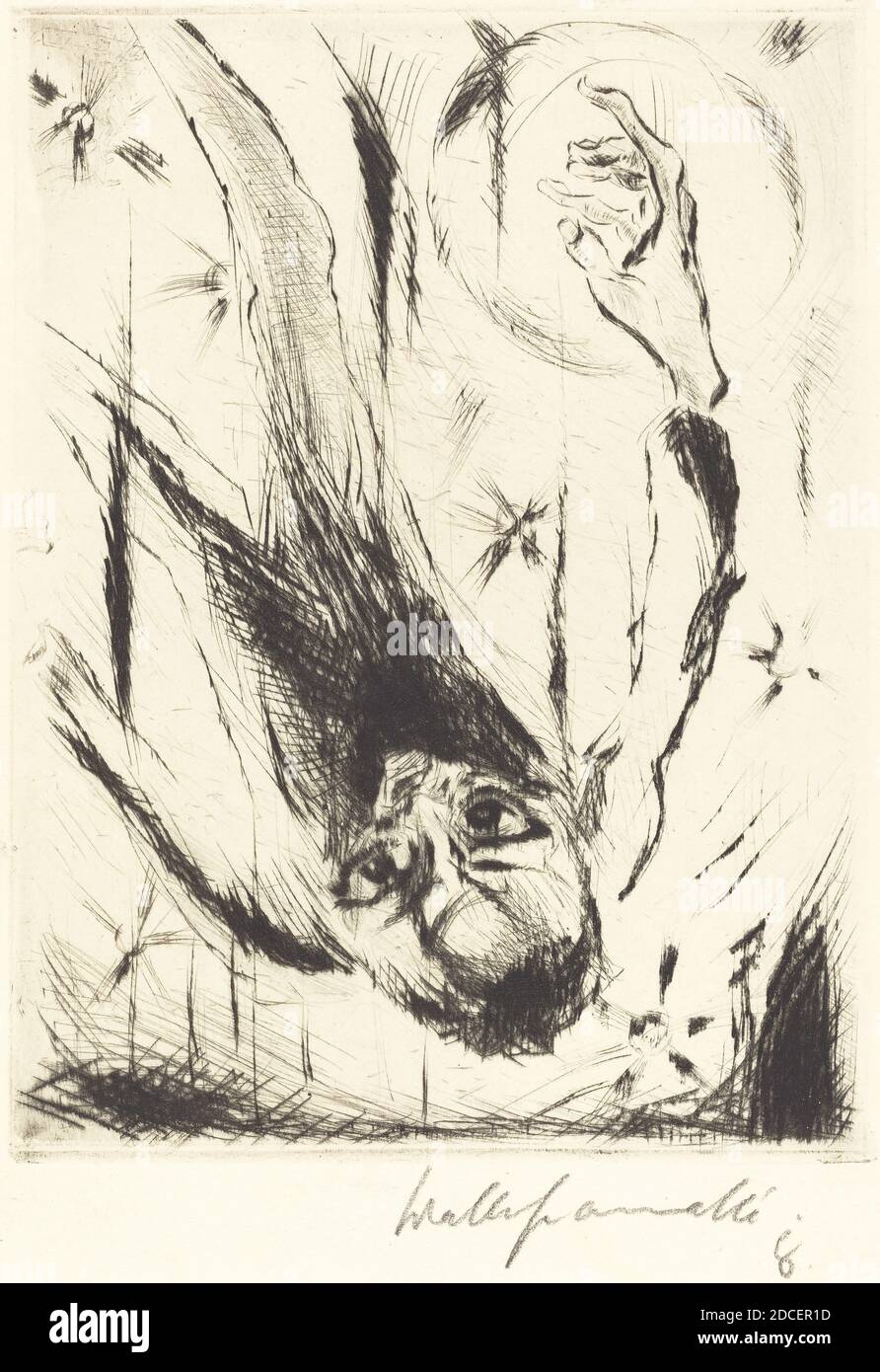 Walter Gramatté, (artist), German, 1897 - 1929, The Fall into Infinity, Der Rebell: pl.IV, (series), 1918, drypoint in black on laid paper, plate: 17.2 x 12.7 cm (6 3/4 x 5 in.), sheet: 30.8 x 25.5 cm (12 1/8 x 10 1/16 in Stock Photo