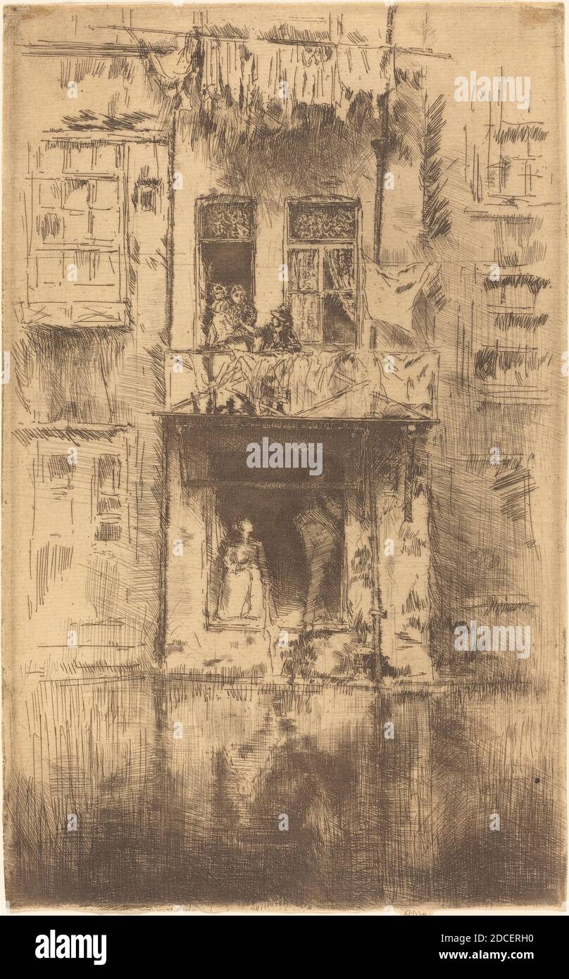 James McNeill Whistler, (artist), American, 1834 - 1903, Balcony, Amsterdam, 1889, etching and drypoint in brownish-black ink Stock Photo