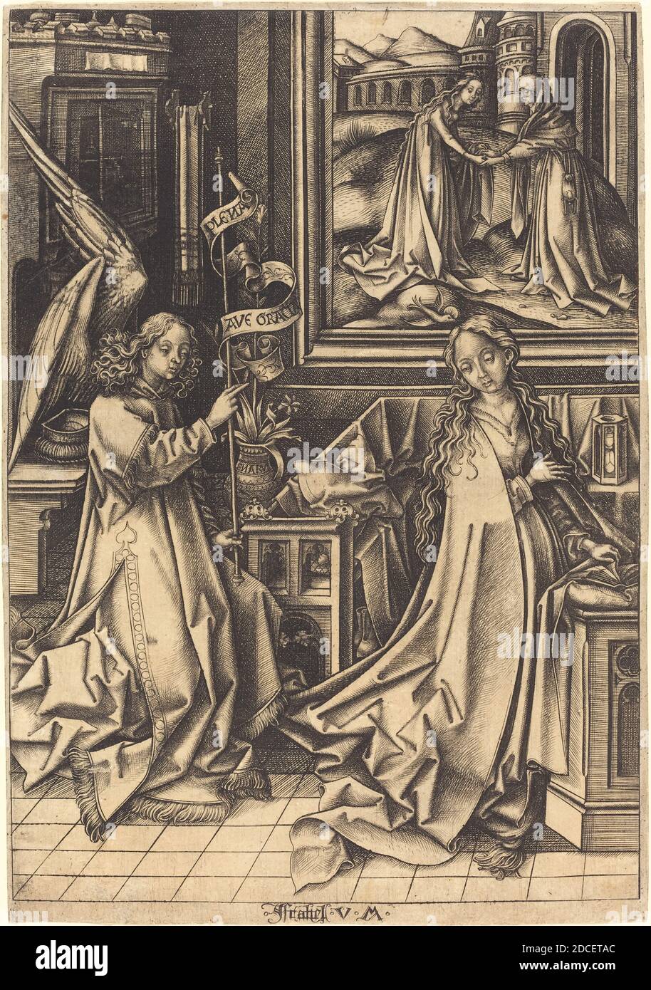 Israhel van Meckenem, (artist), German, c. 1445 - 1503, Hans Holbein the Elder, (artist after), German, c. 1465 - 1524, The Annunciation, The Life of the Virgin, (series), c. 1490/1500, engraving Stock Photo
