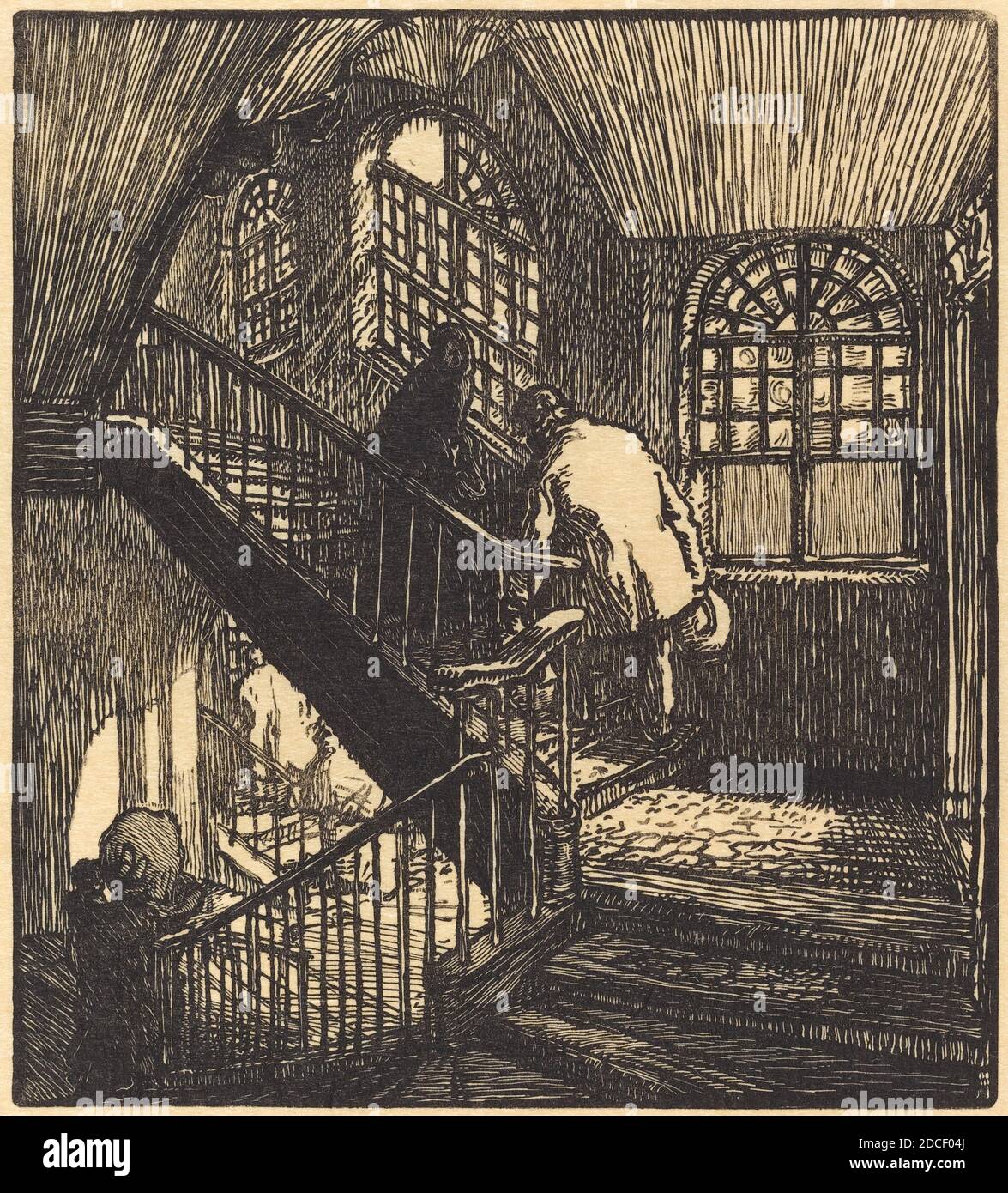 Auguste Lepère, (artist), French, 1849 - 1918, Escalier de la maison ou etait le Chateau Rouge, La Bievre, Les Gobelins, Saint-Severin, (series), published 1901, wood engraving Stock Photo