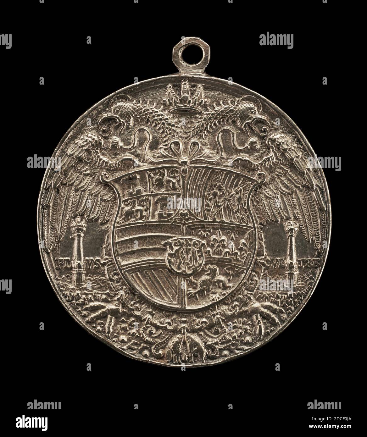 Hans Reinhart the Elder, (artist), German, c. 1510 - 1581, Double-headed Eagle, Charged with Shield, 1537, silver/With loop, overall (height with suspension loop): 7.16 cm (2 13/16 in.), overall (diameter without loop): 6.38 cm (2 1/2 in.), gross weight: 58.31 gr (0.129 lb.), axis: 12:00 Stock Photo