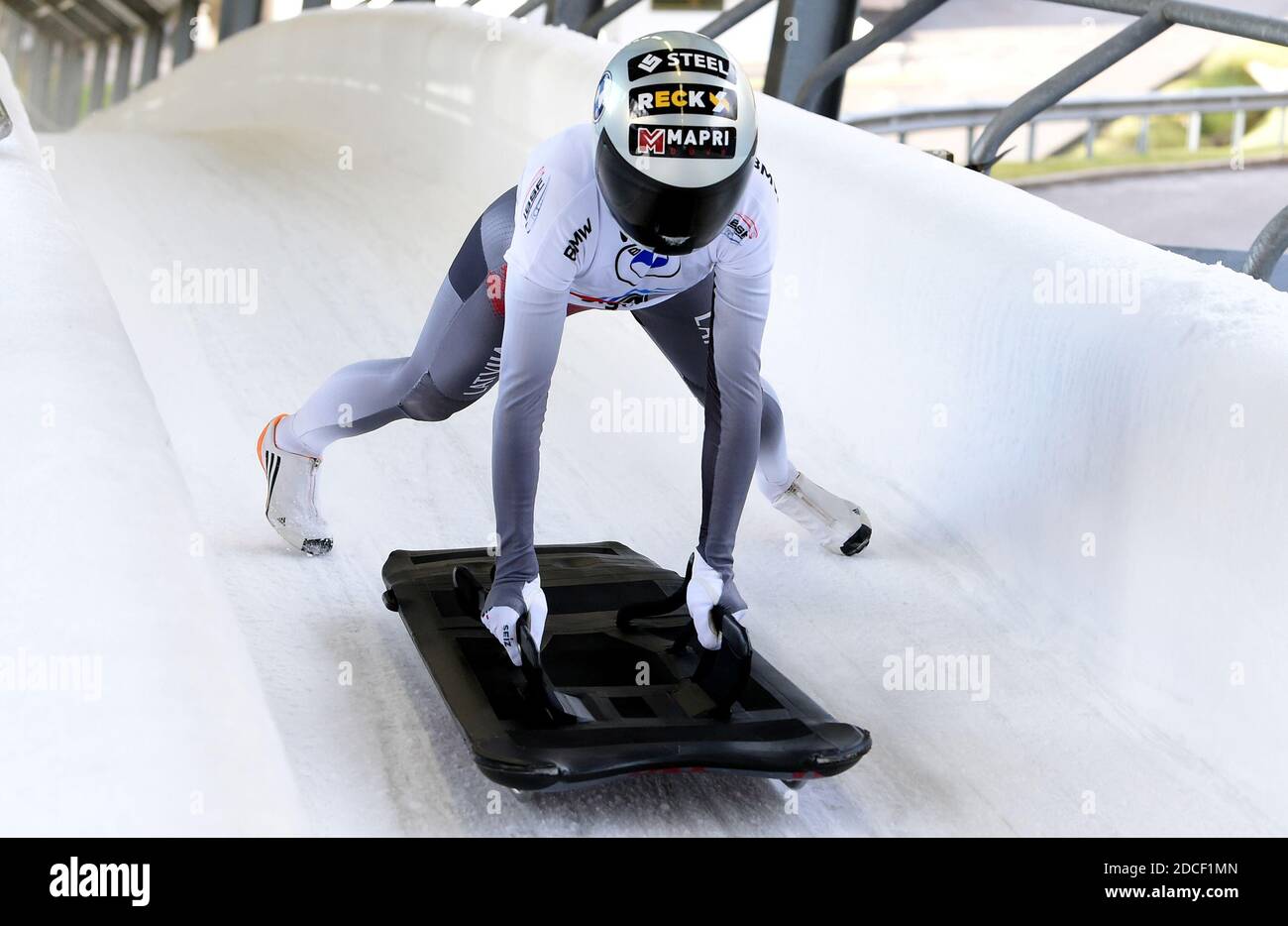 Sigulda, Latvia. 20th Nov, 2020. Endija Terauda of Latvia competes during  the women's skeleton final at the IBSF World Cup Bobsleigh and Skeleton  series, in Sigulda, Latvia, Nov. 20, 2020. Credit: Edijs