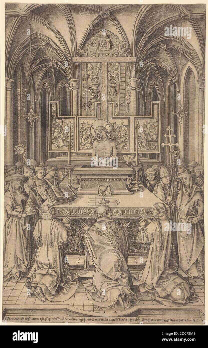 Israhel van Meckenem, (artist), German, c. 1445 - 1503, The Mass of Saint  Gregory, c. 1490/1500, engraving on two joined sheets of laid paper,  overall: 46.5 × 29.4 cm (18 5/16 × 11 9/16 in Stock Photo - Alamy
