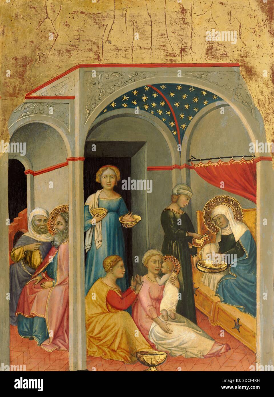 Andrea di Bartolo, (painter), Sienese, active from 1389 - died 1428, The Nativity of the Virgin, c. 1400/1405, tempera on poplar panel, painted surface: 44.2 × 32.5 cm (17 3/8 × 12 13/16 in.), overall: 46.7 × 33.9 × 0.6 cm (18 3/8 × 13 3/8 × 1/4 in.), framed: 48.3 x 36.8 x 4.1 cm (19 x 14 1/2 x 1 5/8 in Stock Photo
