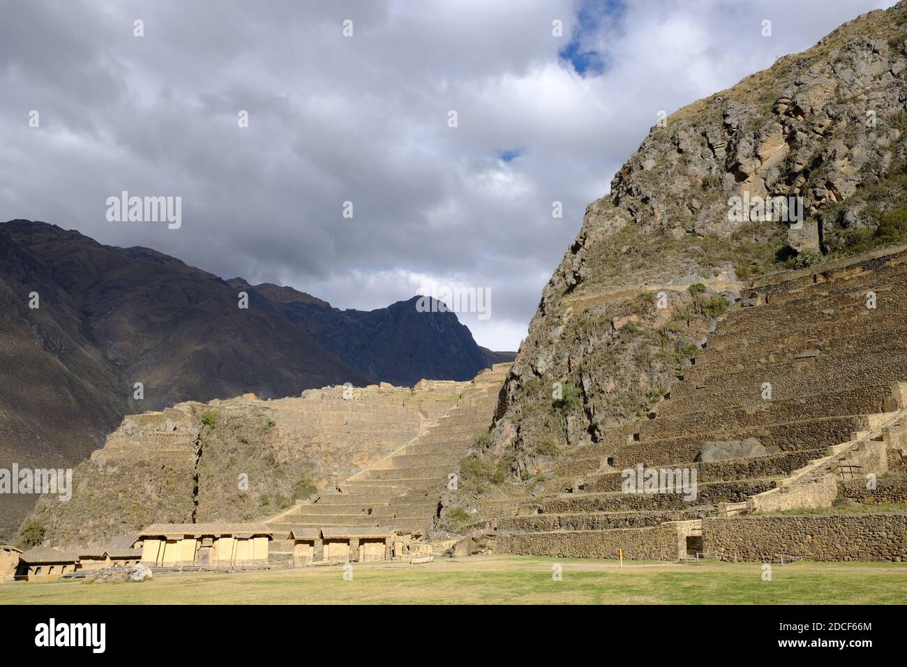 Peru Sacred Valley Ollantaytambo - Ollantaytambo ruins - Ruinas Ollantaytambo panoramic view Stock Photo