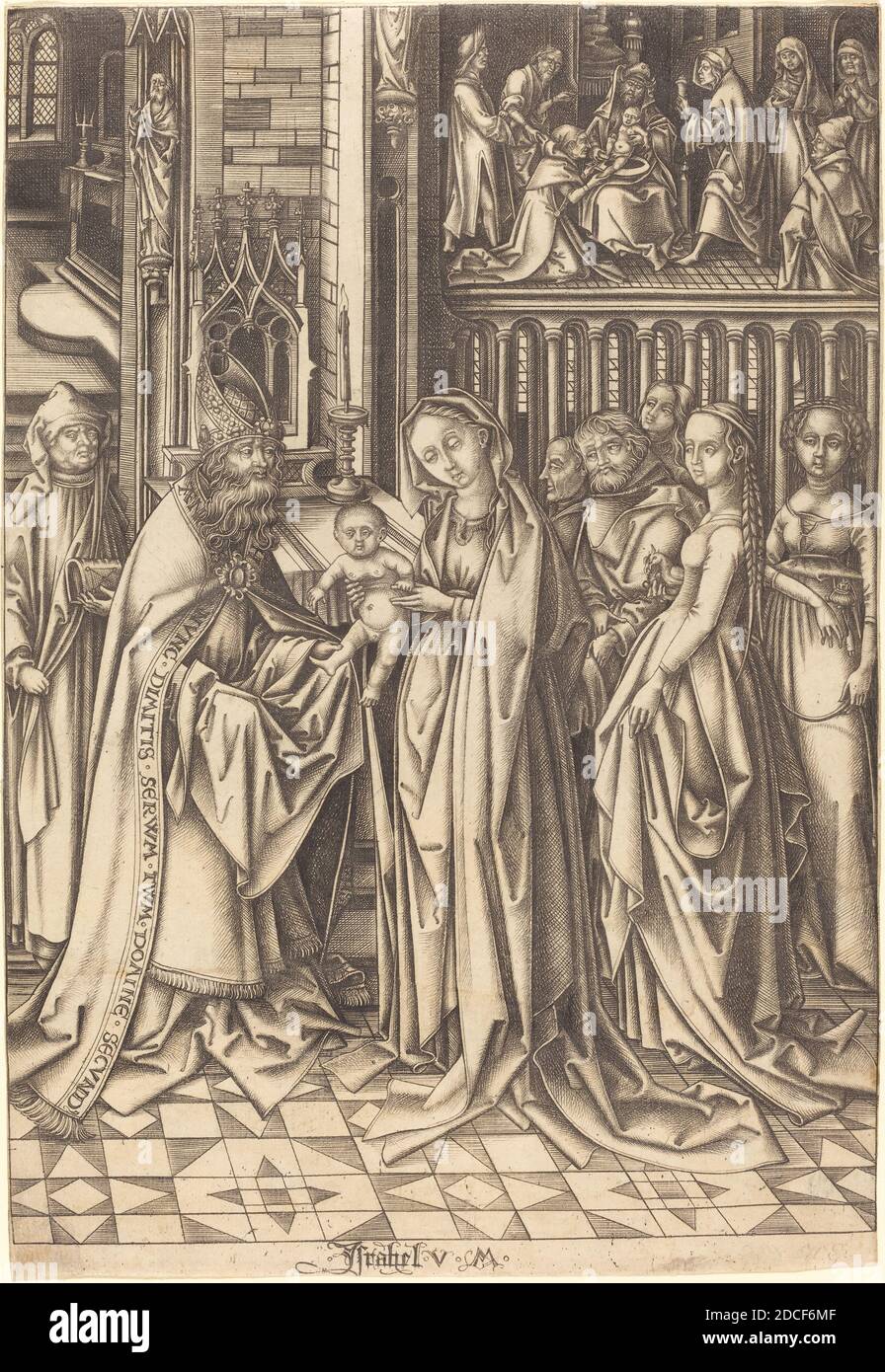 Israhel van Meckenem, (artist), German, c. 1445 - 1503, Hans Holbein the Elder, (artist after), German, c. 1465 - 1524, The Presentation in the Temple, The Life of the Virgin, (series), c. 1490/1500, engraving Stock Photo