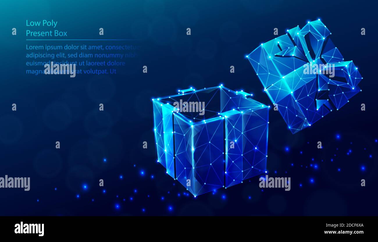 Vector low poly polygonal background of present box. Stock Vector