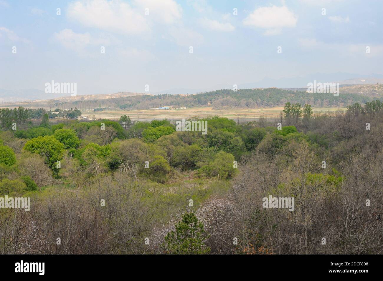 02.05.2013, Panmunjom, Korea, Asia - Looking at North Korea from South Korean side within the Demilitarized Zone (DMZ) inside the Joint Security Area. Stock Photo