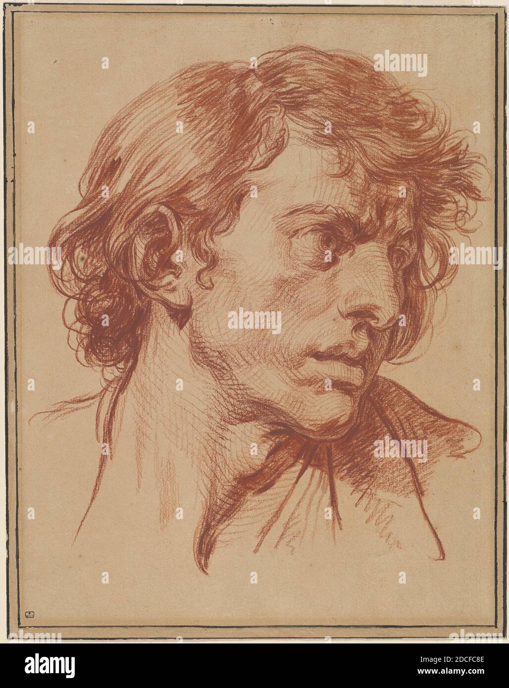 Jean-Baptiste Greuze, (artist), French, 1725 - 1805, The Ungrateful Son, c. 1770, red chalk on brown laid paper with framing line in black ink, overall: 42.7 x 33.1 cm (16 13/16 x 13 1/16 in.), Gift in memory of Douglas Huntly Gordon and in Honor of the 50th Anniversary of the National Gallery of Art Stock Photo