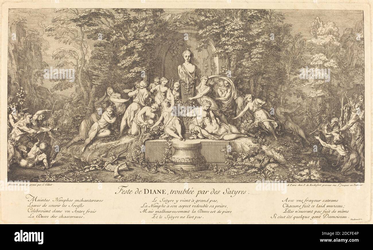 Claude Gillot, (artist), French, 1673 - 1722, Feste de Diane, Troublee par des Satyres (Feast of Diana Disrupted by Satyrs), Bacchanales, (series), etching and engraving Stock Photo