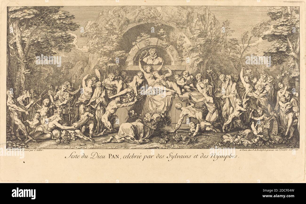 Claude Gillot, (artist), French, 1673 - 1722, Feste du Dieu Pan, celebree par des Sylvains et des Nymphes (Feast of the God Pan Celebrated by Sylvans and Nymphs), Bacchanales, (series), etching and engraving Stock Photo