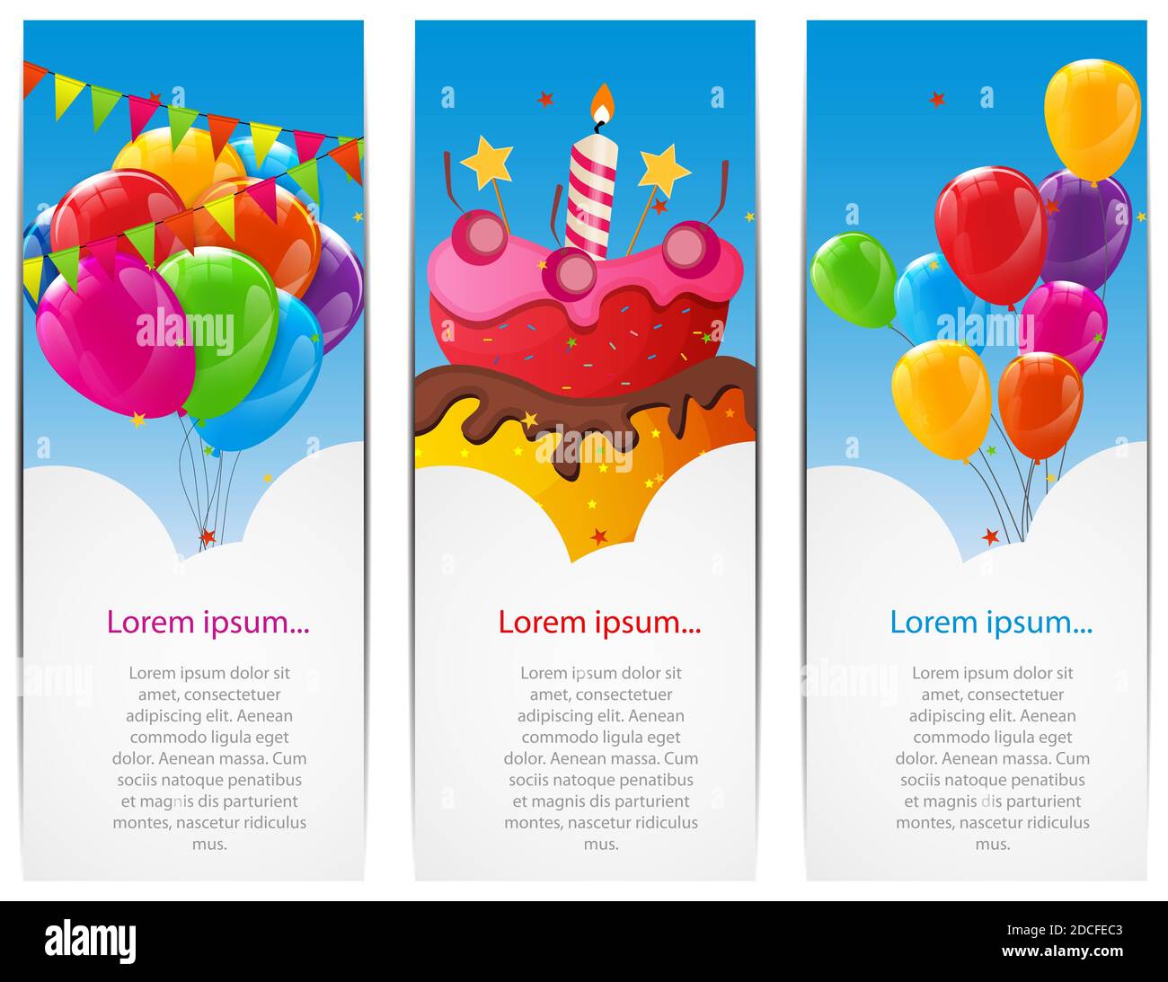 Color Glossy Happy Birthday Balloons and Cake Banner Background ...