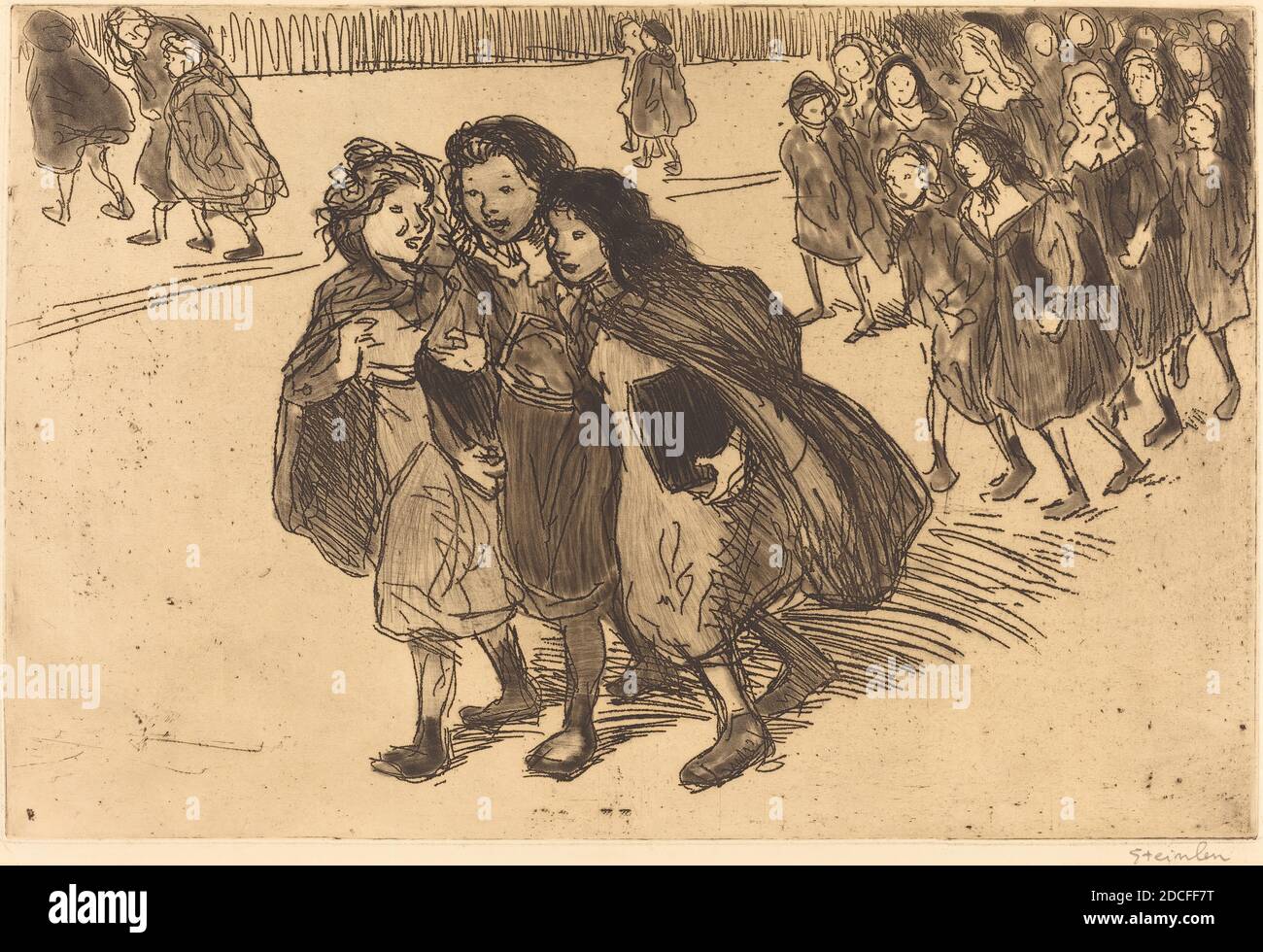 Théophile Alexandre Steinlen, (artist), Swiss, 1859 - 1923, Girls Coming from School (Gamines sortant de l'ecole), 1911, etching (copper Stock Photo
