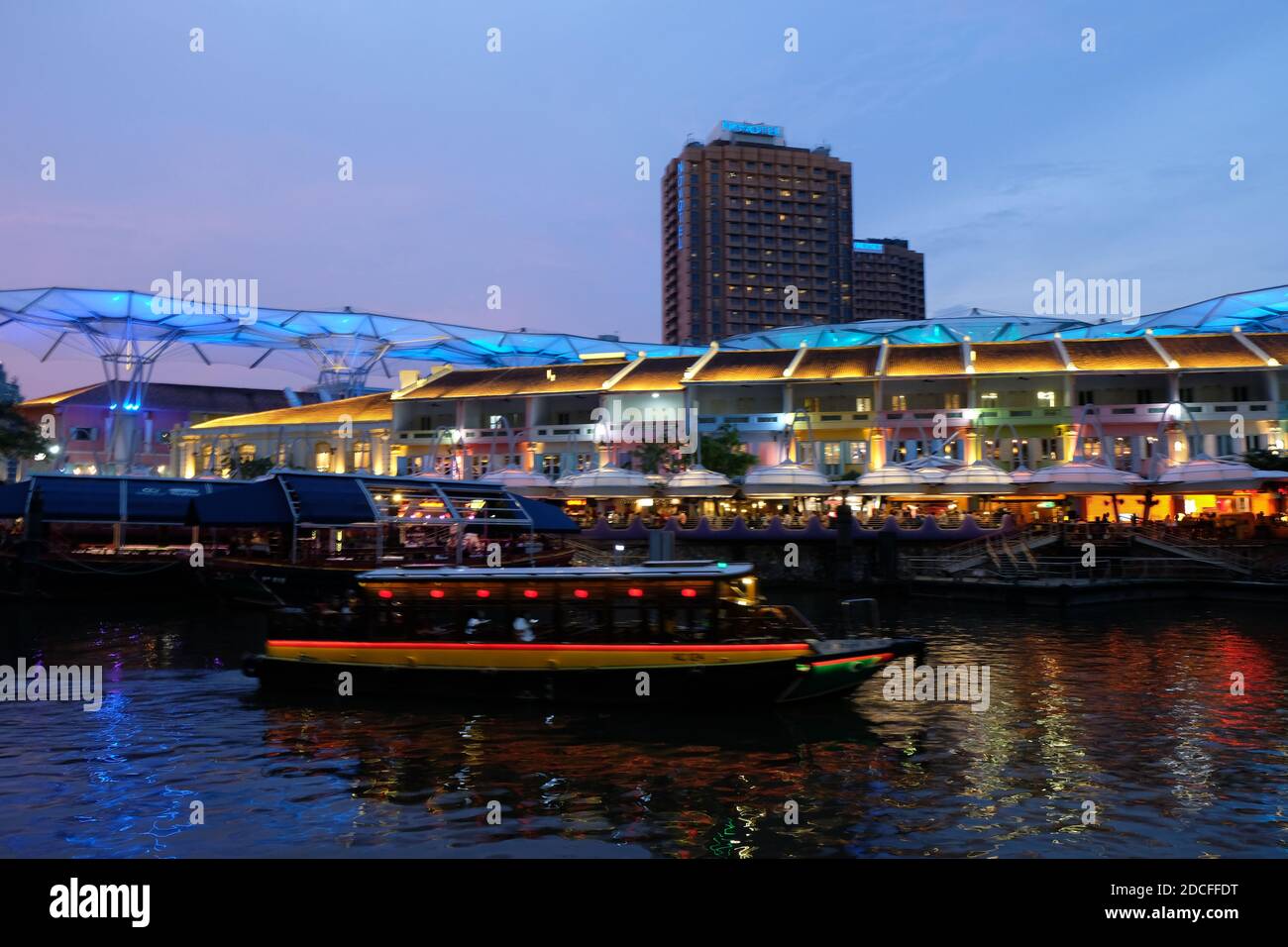 River at Night in Singapore Stock Photo