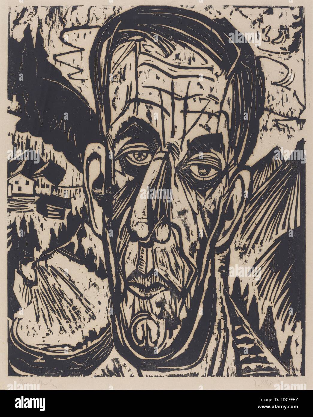 Ernst Ludwig Kirchner, (artist), German, 1880 - 1938, Head of van de Velde, Bright (Kopf van de Velde, Hell), 1917, woodcut Stock Photo