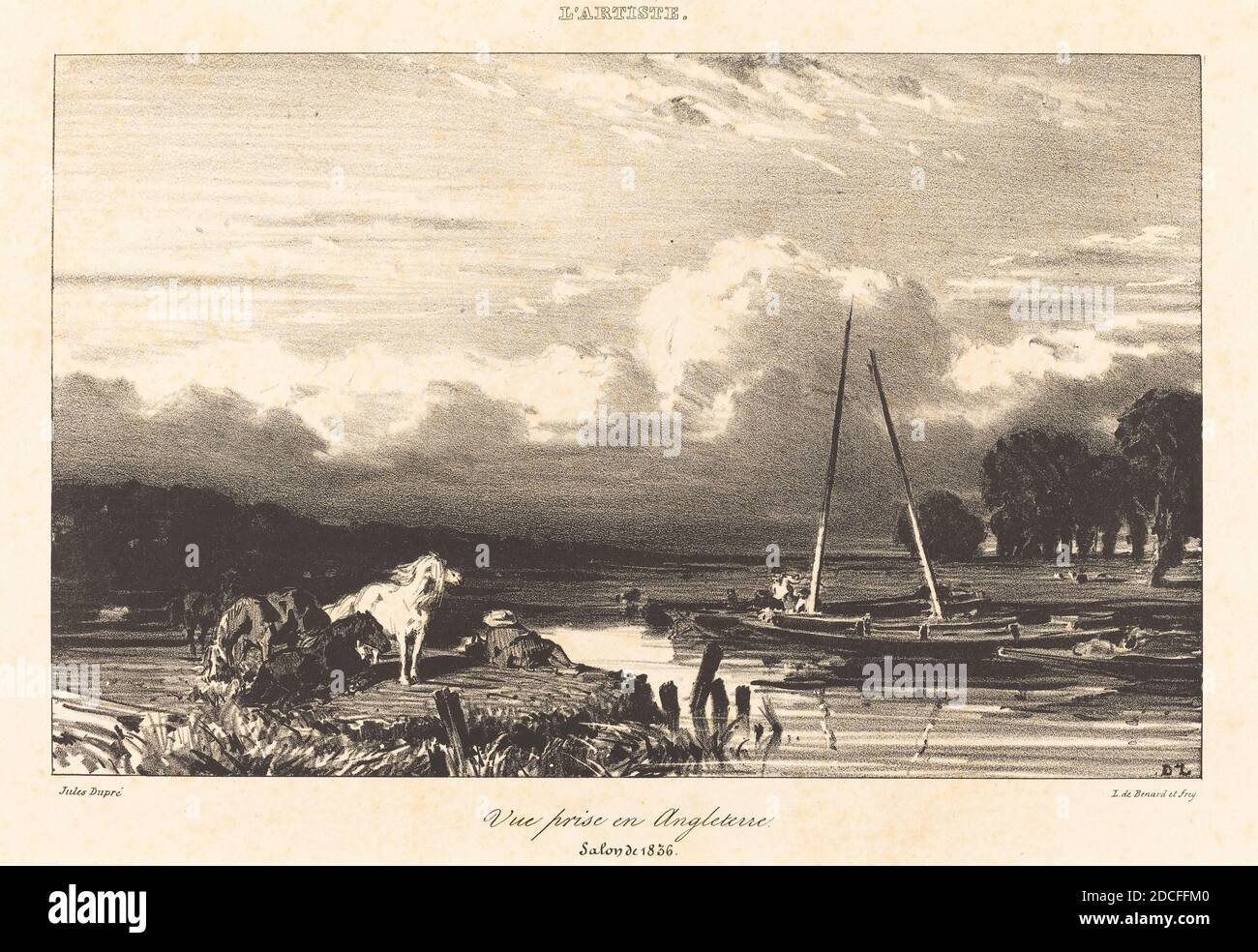 Jules Dupré, (artist), French, 1811 - 1889, View in England (Vue prise en Angleterre), 1836, lithograph Stock Photo
