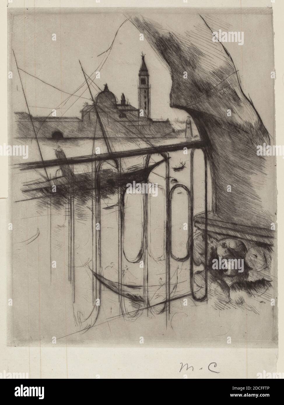 Mary Cassatt, (artist), American, 1844 - 1926, View of Venice, 1887, drypoint in black, plate: 26.67 × 21.59 cm (10 1/2 × 8 1/2 in Stock Photo