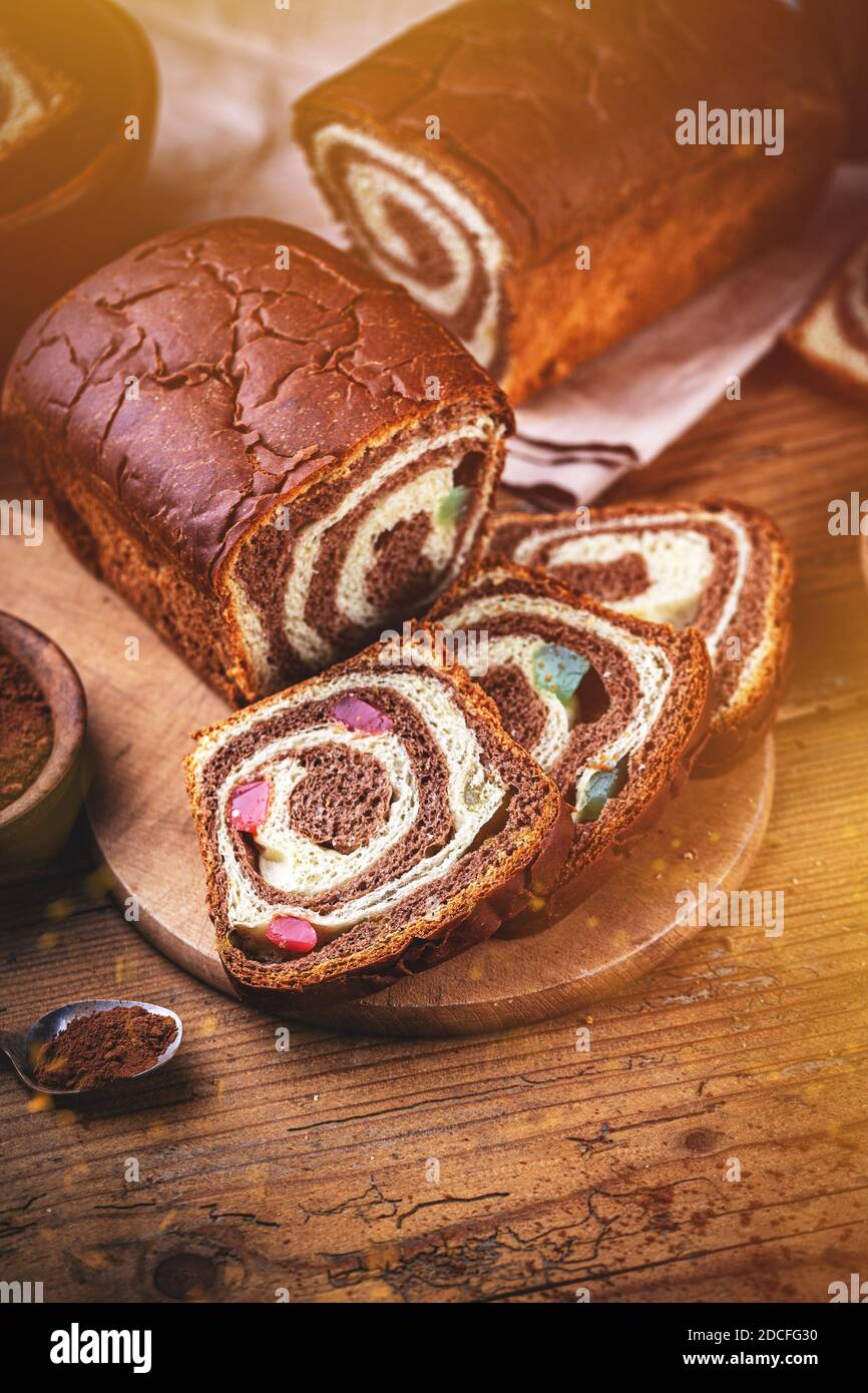 Eastern European freshly baked dessert with chocolate and Turkish delight Stock Photo
