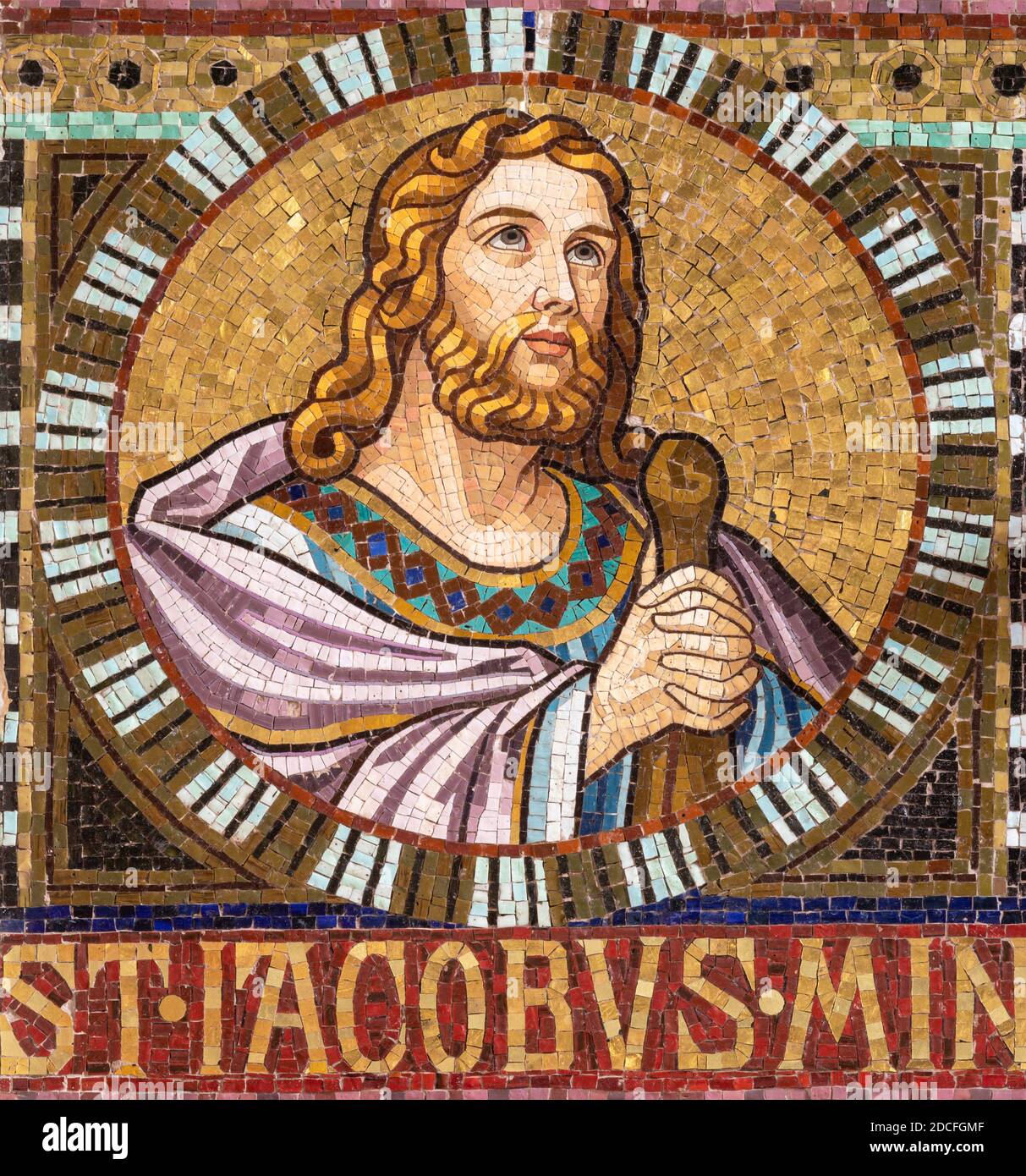 VIENNA, AUSTIRA - OCTOBER 22, 2020: The detail of apostle St. James the Lees from mosaic of Immaculate Conception in church Pfarrkirche Kaisermühlen. Stock Photo