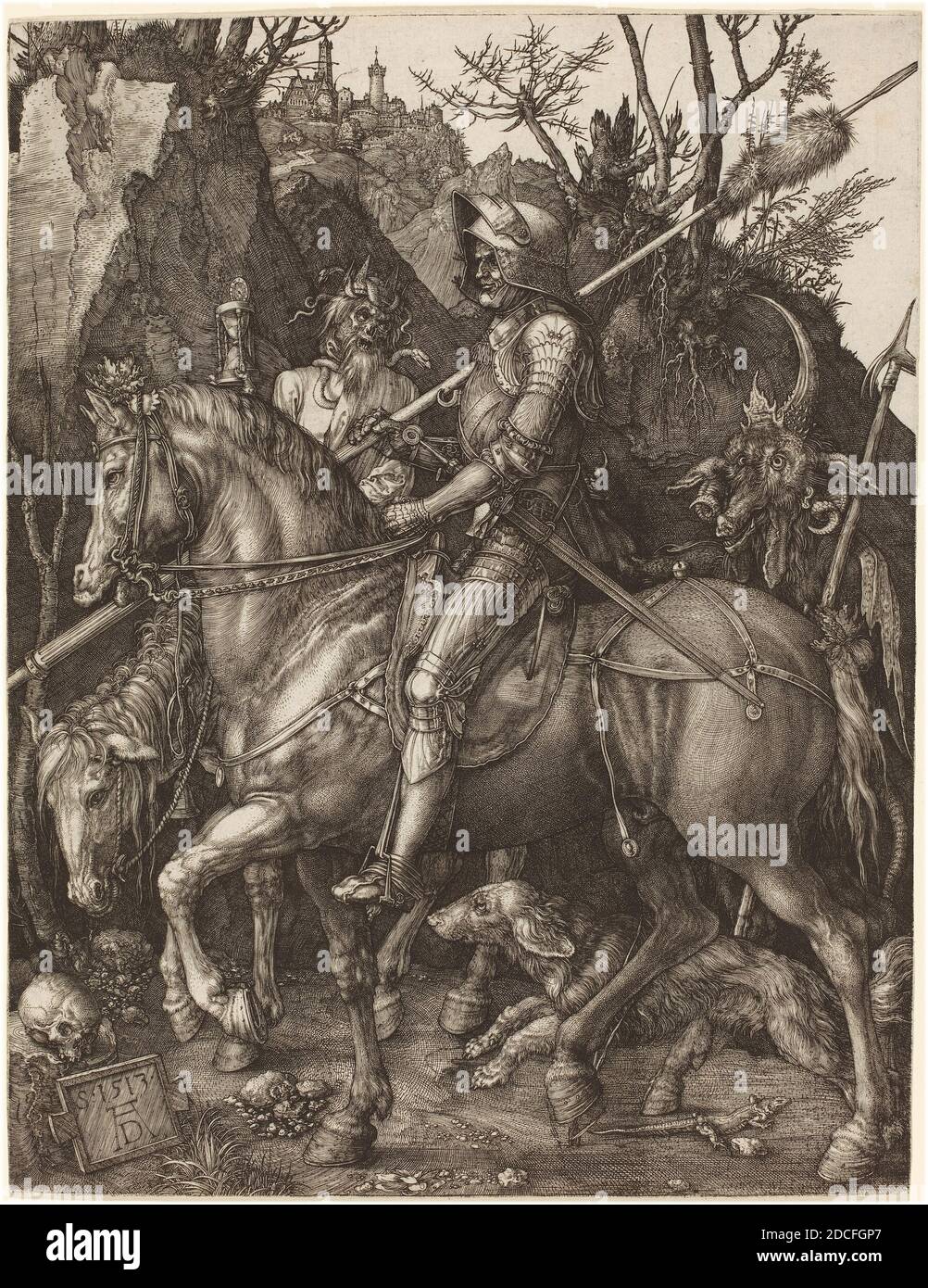 Albrecht Dürer, (artist), German, 1471 - 1528, Knight, Death and Devil, 1513, engraving on laid paper, sheet (trimmed to plate mark): 24.8 x 19 cm (9 3/4 x 7 1/2 in Stock Photo