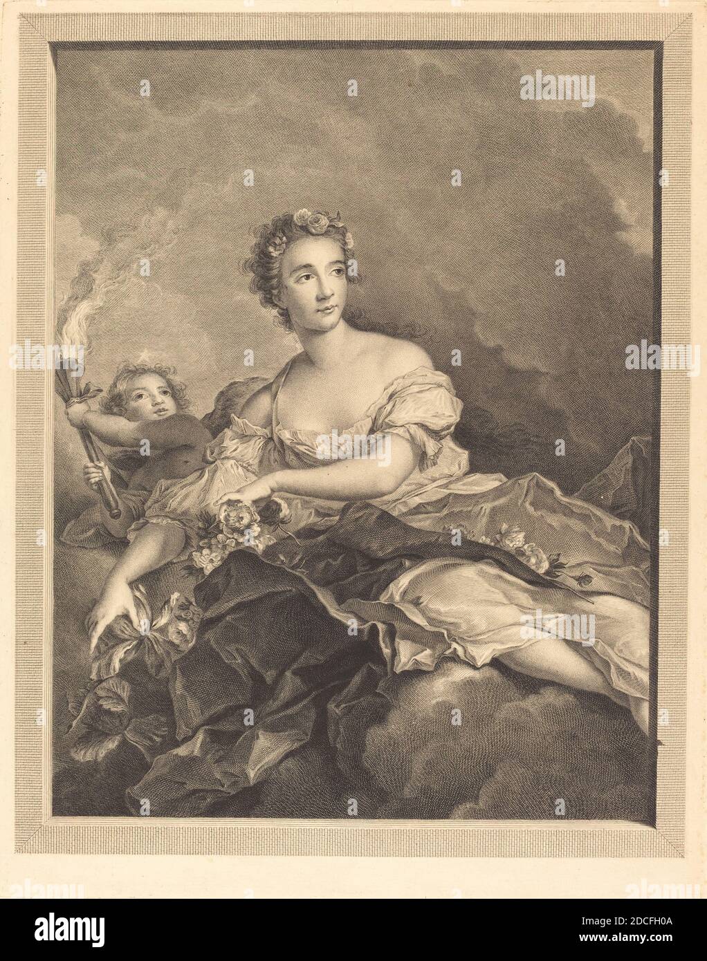 Pierre Maleuvre, (artist), French, 1740 - 1803, Jean-Marc Nattier, (artist after), French, 1685 - 1766, La nuit passe, l'Aurore parait, engraving Stock Photo