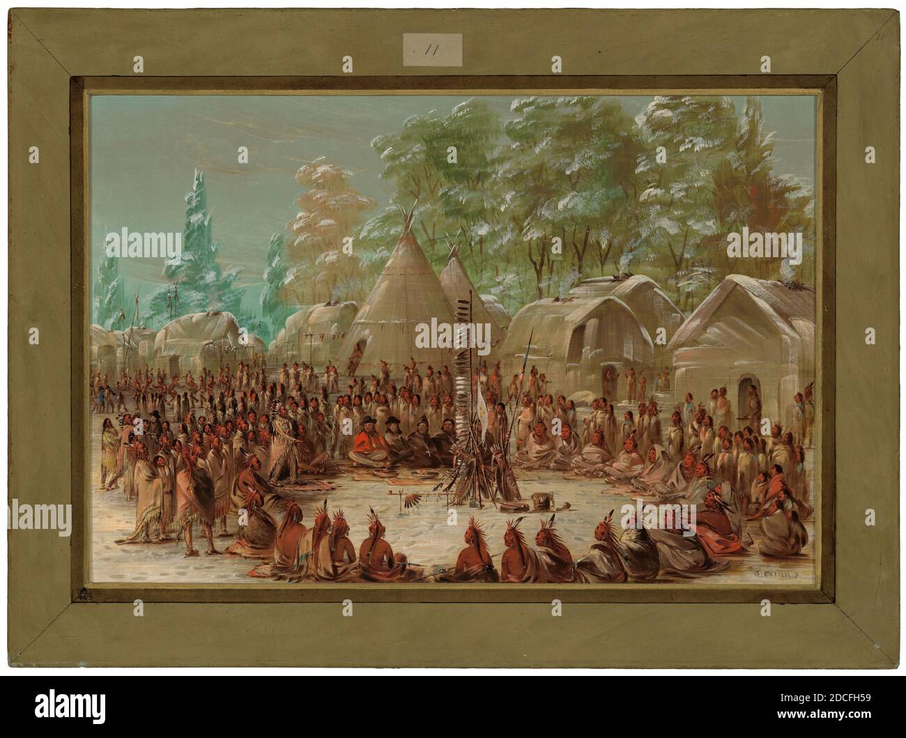 George Catlin, (artist), American, 1796 - 1872, La Salle's Party Feasted in the Illinois Village. January 2, 1680, 1847/1848, oil on canvas, overall: 42 x 60.5 cm (16 9/16 x 23 13/16 in Stock Photo