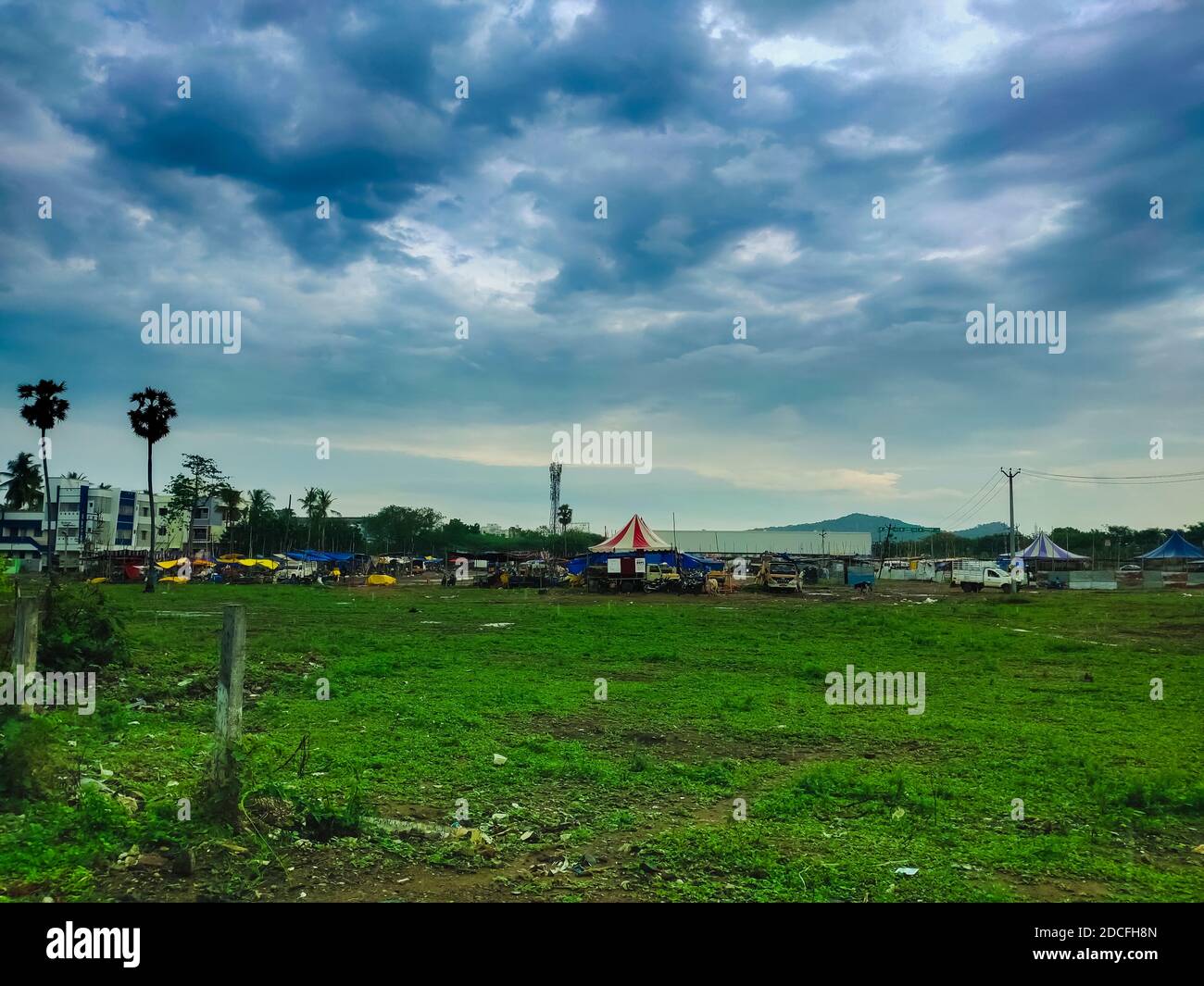 Beautiful Green Village Market Place on Evening with Dark Monsoon ...